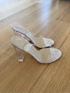Tony Bianco Nude Clear Strap Block Heel Sandals